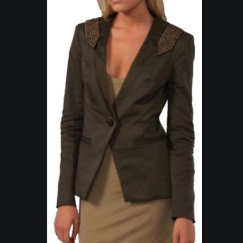 Foley + Corinna Olive Blazer with Embellished Shoulders
